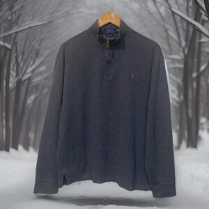Polo Ralph Lauren Estate Rib Quarter Zip Flesh Pony Pullover‎ Sweater Men L Gray